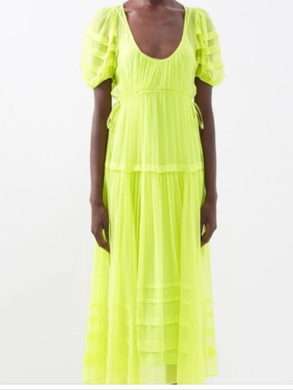 La Ligne Isabelle Pintucked Silk Chiffon Dress Size Small